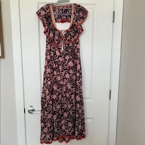 Anthropologie Red and White Ruffled Tiered Maxi Dress